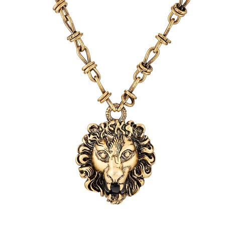 gucci necklace lion|Gucci lion head necklace.